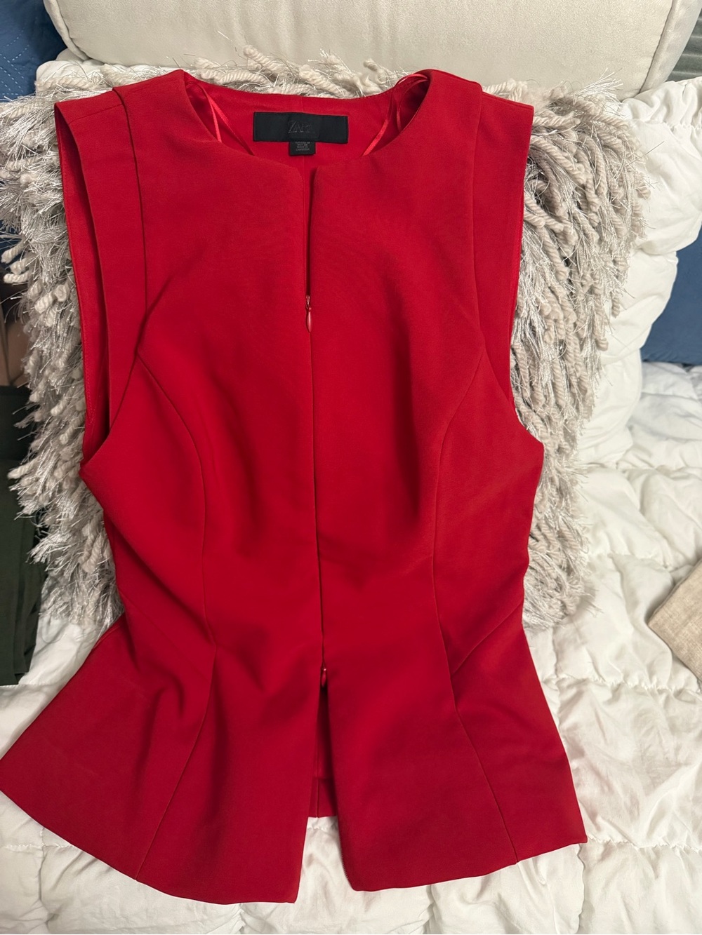 Zara Red Structured Sleeveless Peplum Top